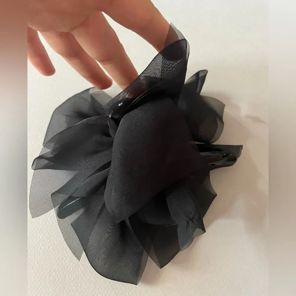 Black Floral Bow Hair Clip N1459
